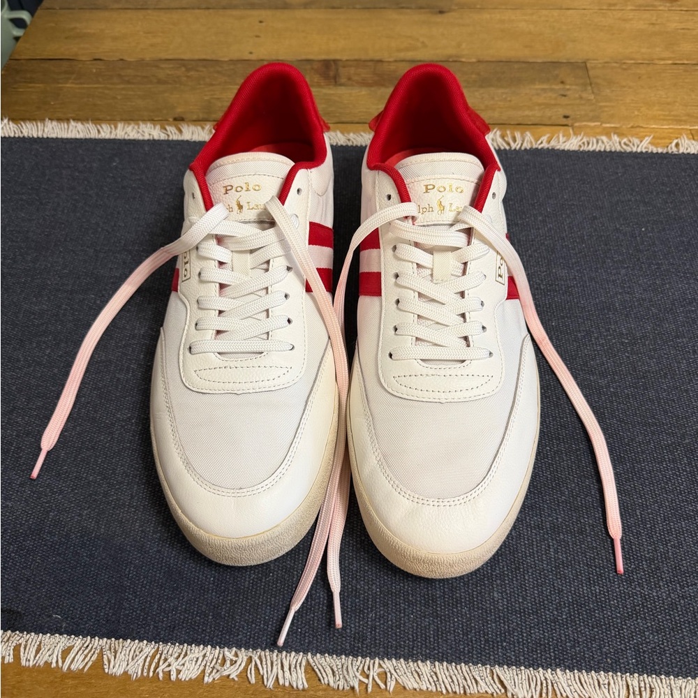 Mens Polo Ralph Lauren Court Low Top VLC Sneakers Red Off White Sz 14
